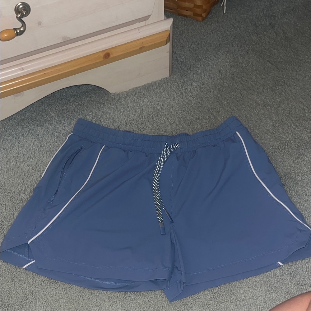 Fabletics, Blue Athletic Drawstring Shorts with zipper pockets